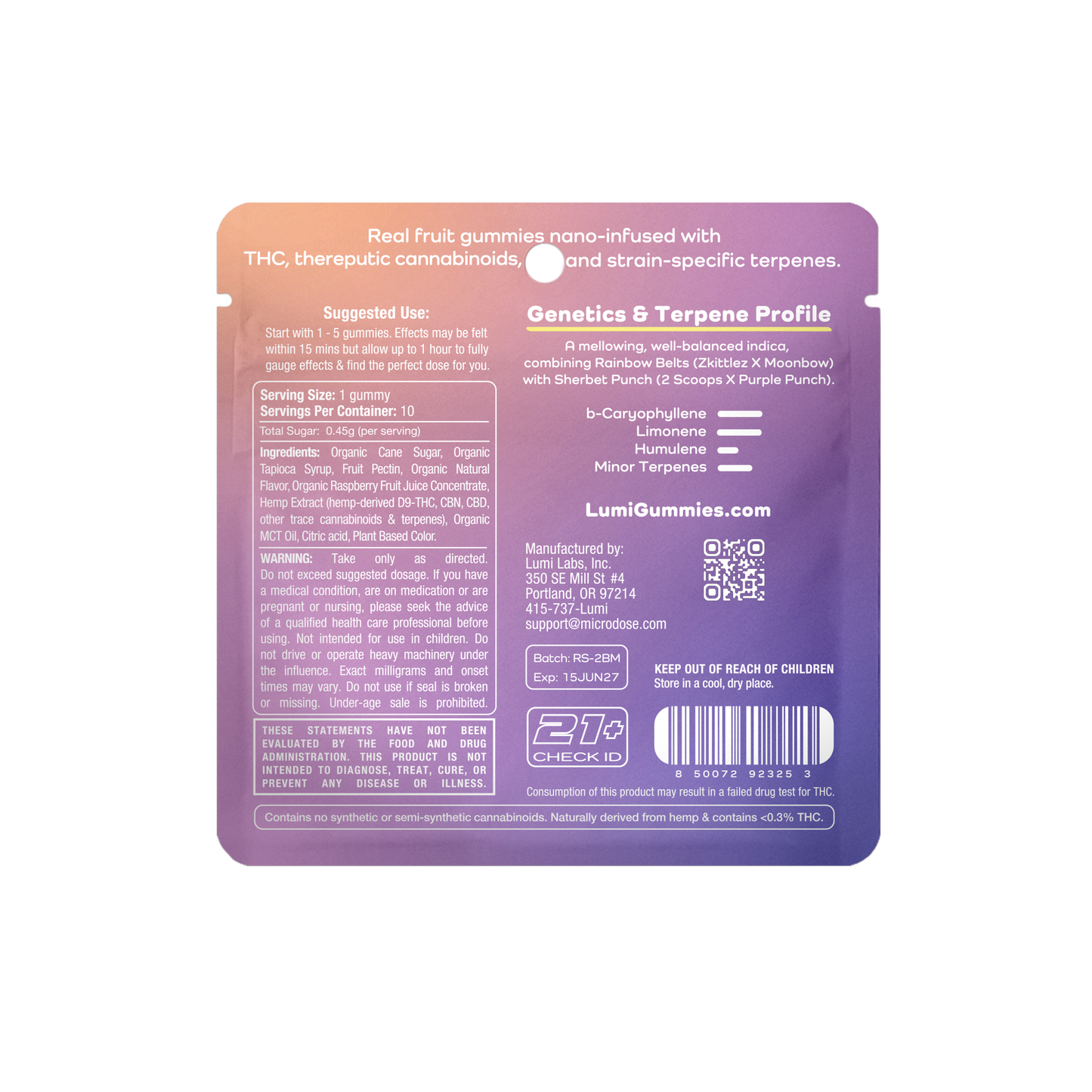 Rainbow Sherbet (Indica) - 10ct Bags of Lumi Minis (Case of 50)
