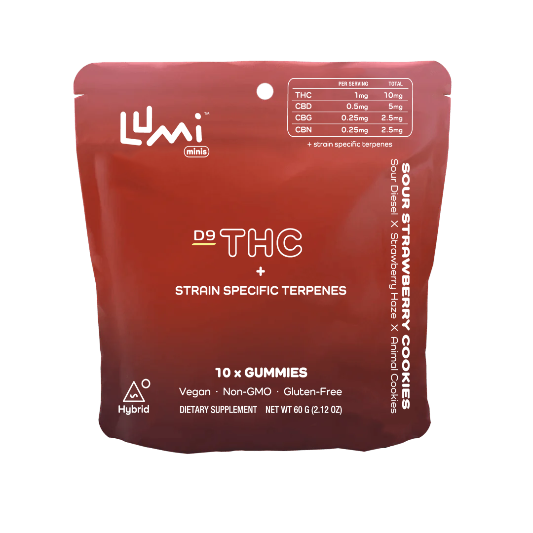Sour Strawberry Cookies (Hybrid) - 10ct Bags of Lumi Minis (Case of 50)